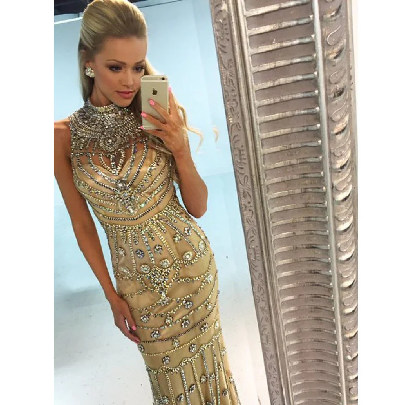 Goegeous Beaded High Neck Unique Mermaid Sexy Shinning Luxury Long Prom Dresses, WG279 Goegeous Beaded High Neck Unique Mermaid Sexy Shinning Luxury Long Prom Dresses, WG279