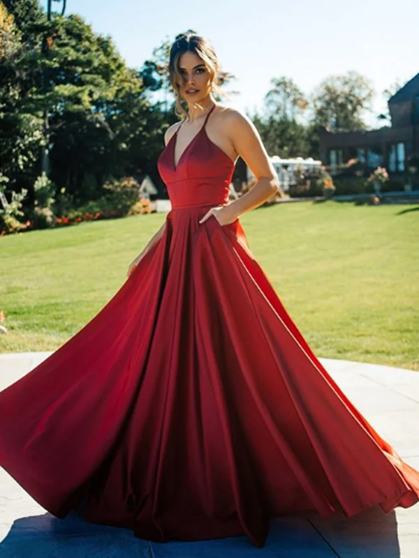 A Line V Neck Satin Burgundy Long Prom Dresses, V Neck Satin Burgundy Long Formal Evening Dresses A Line V Neck Satin Burgundy Long Prom Dresses, V Neck Satin Burgundy Long Formal Evening Dresses