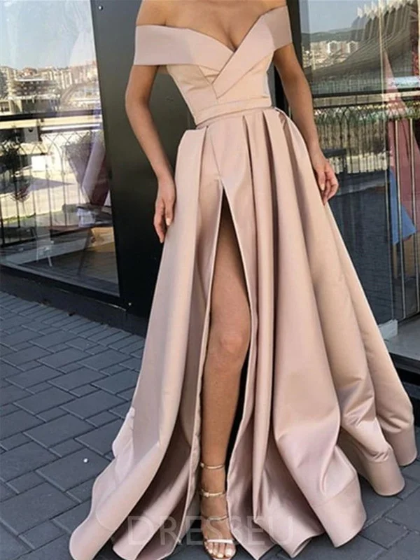 champagne Off The Shoulder Long Prom Dresses With Slit, champagne Off Shoulder Long Formal Evening Dresses champagne Off The Shoulder Long Prom Dresses With Slit, champagne Off Shoulder Long Formal Evening Dresses