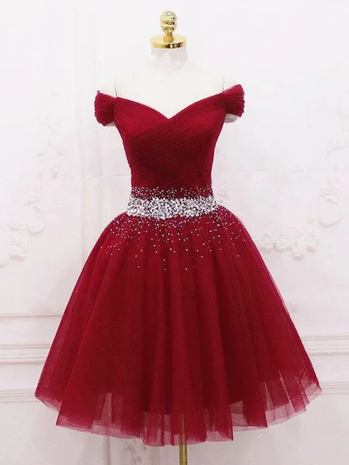 Off Shoulder Burgundy Short Prom Dresses, Burgundy Off the Shoulder Short Formal Homecoming Dresses Off Shoulder Burgundy Short Prom Dresses, Burgundy Off the Shoulder Short Formal Homecoming Dresses