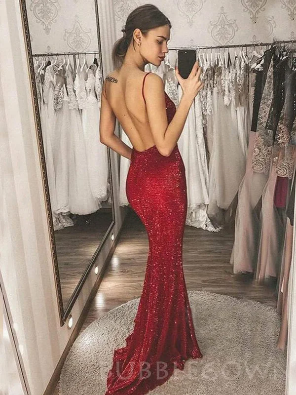 Sexy Backless Burgundy Sequin Spaghetti Straps Long Mermaid Evening Prom Dresses, Cheap Custom Prom Dresses, MR7671 Sexy Backless Burgundy Sequin Spaghetti Straps Long Mermaid Evening Prom Dresses, Cheap Custom Prom Dresses, MR7671