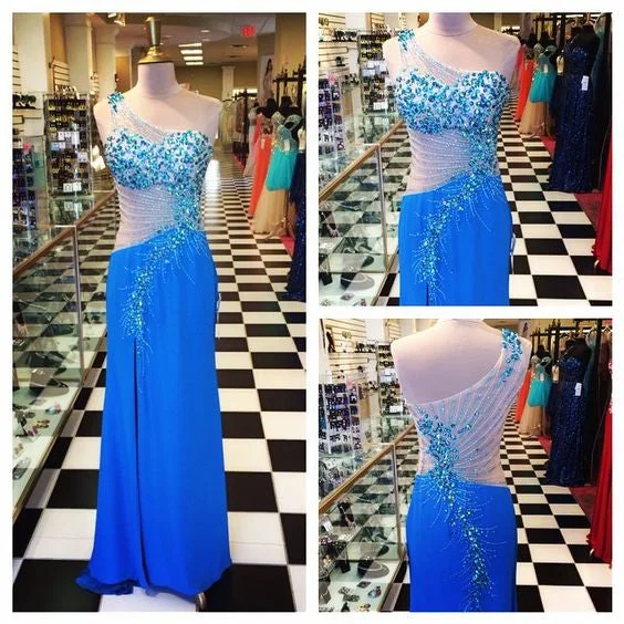 New Arrival Unique Design One Shoulder Side Split Blue Sexy Long Prom Dresses, WG252 New Arrival Unique Design One Shoulder Side Split Blue Sexy Long Prom Dresses, WG252