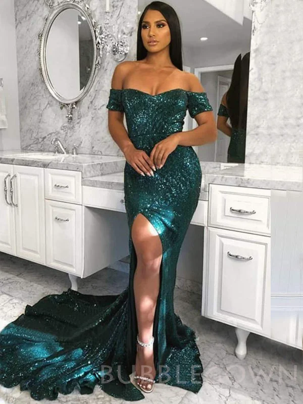 Off Shoulder Green Sequin Mermaid Long Evening Prom Dresses, Cheap Custom Prom Dresses, MR7681 Off Shoulder Green Sequin Mermaid Long Evening Prom Dresses, Cheap Custom Prom Dresses, MR7681