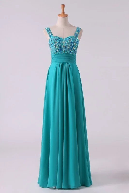 2024 Prom Dress Straps Beaded Bodice Pleated Waistband A Line PT3XE2N7