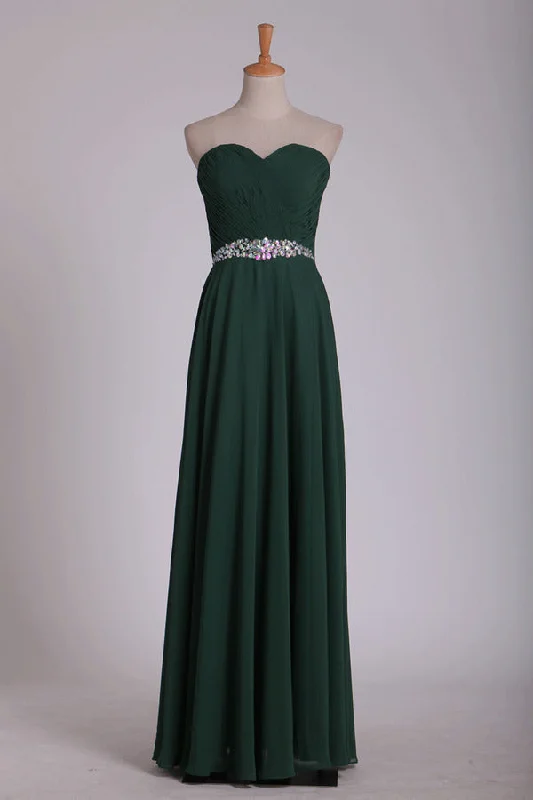 2024 Prom Dress Fitted & Pleated Bodice A Line Chiffon Beaded Floor PBXQ2KKJ