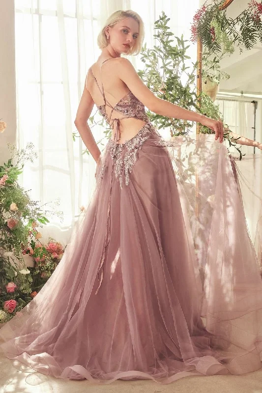 FINELLA Lace Applique Keyhole Back Tulle A Line Prom & Formal Dress