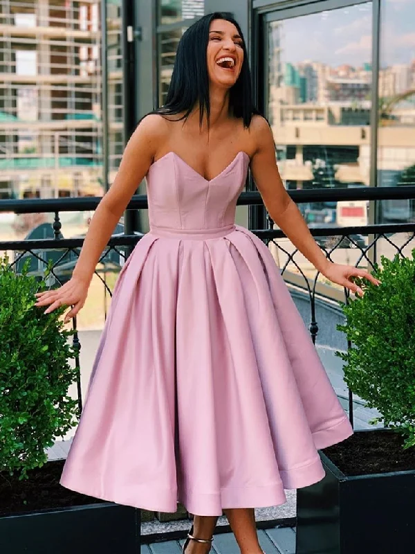 A Line Pink Strapless Short Prom Dresses, Strapless Short Pink Formal Graduation Homecoming Dresses A Line Pink Strapless Short Prom Dresses, Strapless Short Pink Formal Graduation Homecoming Dresses