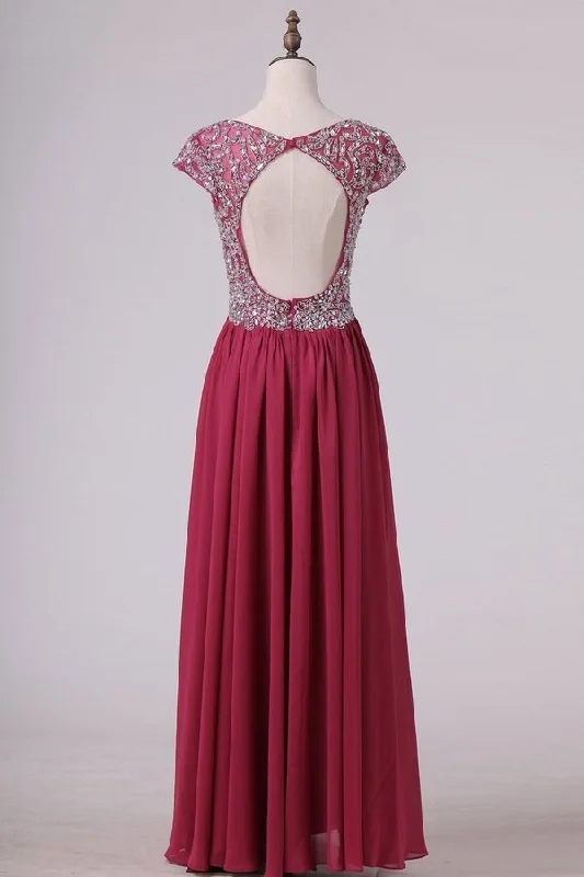 2024 Prom Dresses A Line V Neck Beaded Bodice Open Back P45ZS1KX
