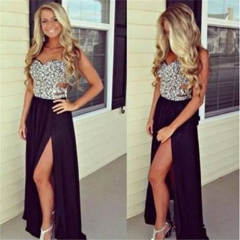 Long Black Seet Heart Sleeveless Side Slit Chiffon Formal Party Evening Prom Dresses, PD0047 Long Black Seet Heart Sleeveless Side Slit Chiffon Formal Party Evening Prom Dresses, PD0047