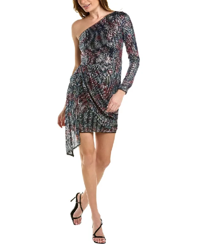 Aidan Mattox Printed Sequin Mini Dress Elegant Mini Dress with Pleats