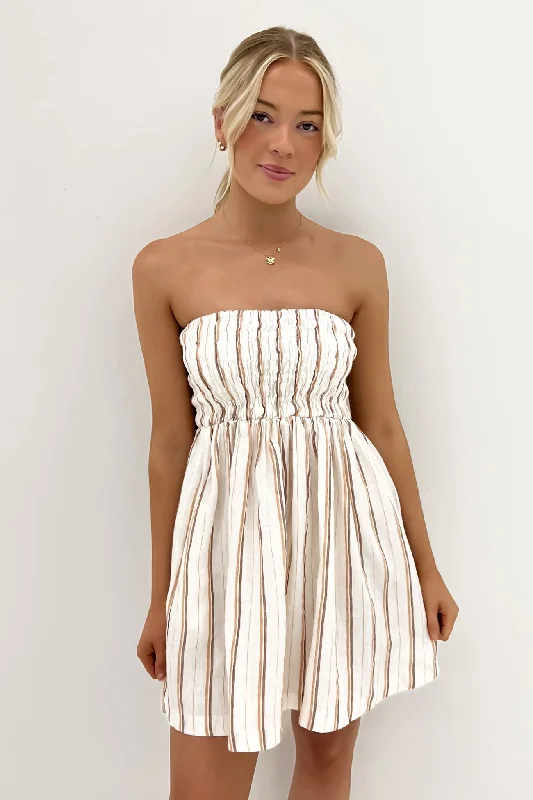 Aisha Mini Dress Amber Stripe Comfortable Shift Mini Dress