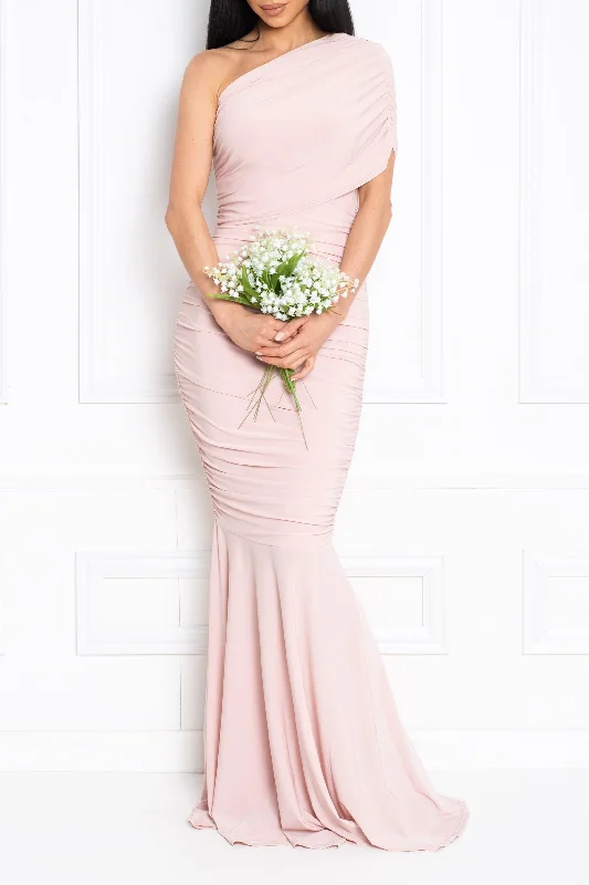 ALICE MULTIWAY WEAR BLUSH PINK ONE SHOULDER BRIDESMAIDS MAXI DRESS Comfortable Ruffle Maxi Dress ALICE MULTIWAY WEAR BLUSH PINK ONE SHOULDER BRIDESMAIDS MAXI DRESS Comfortable Ruffle Maxi Dress