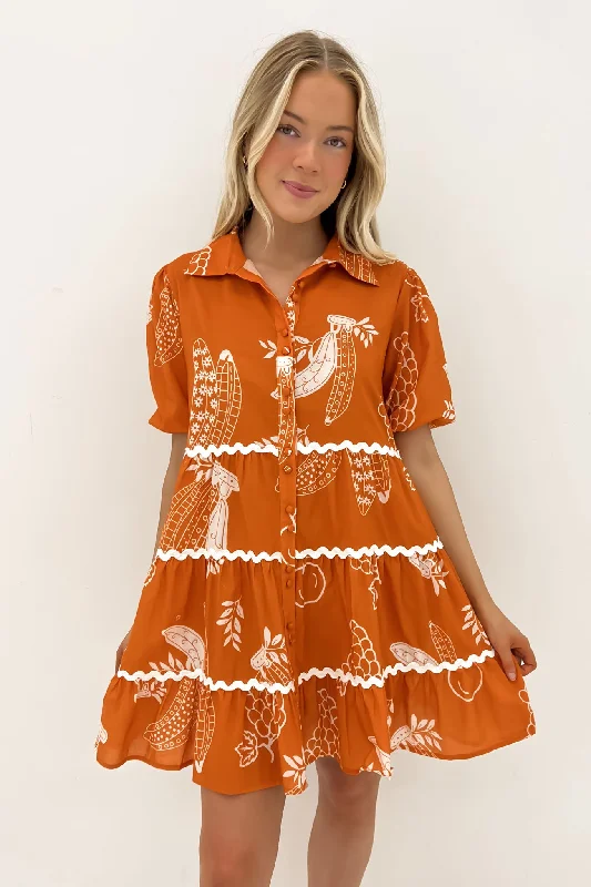 Alice Mini Dress White Rust Riviera Fashionable Party Mini Dress