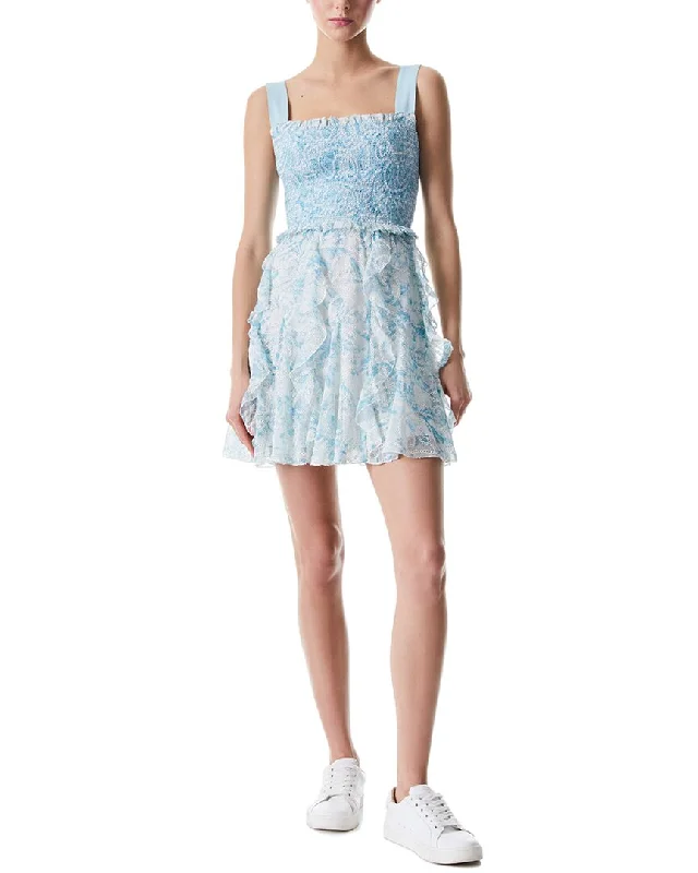 alice + olivia Jocelyn Smock Mini Dress Elegant Floral-Print Mini Dress