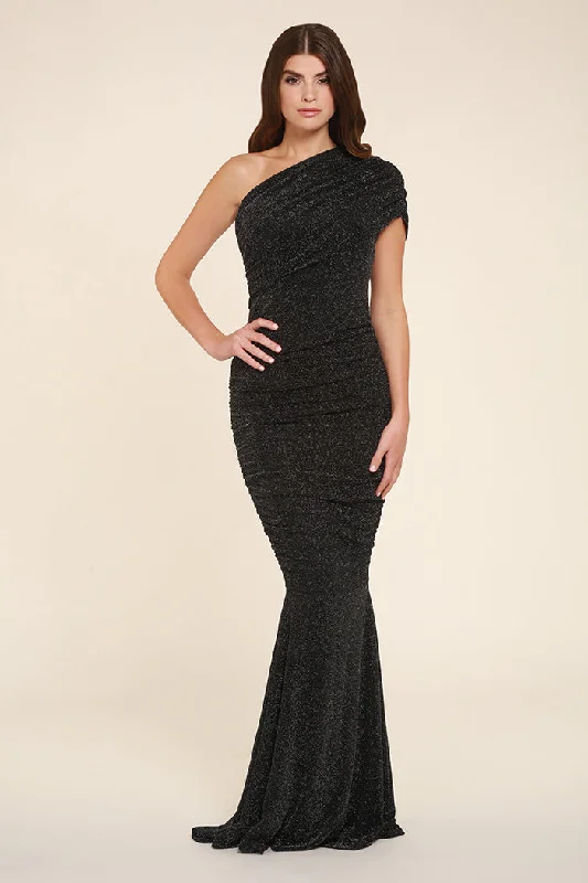 ALICIA BLACK AND SILVER SHIMMER ONE SHOULDER FISHTAIL MAXI DRESS Comfortable Plunging Neckline Maxi Dress ALICIA BLACK AND SILVER SHIMMER ONE SHOULDER FISHTAIL MAXI DRESS Comfortable Plunging Neckline Maxi Dress