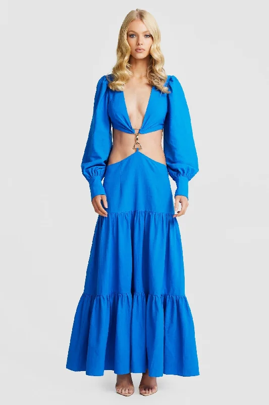 Amalfi Maxi Dress - Blue Casual Maxi Dress with Pockets