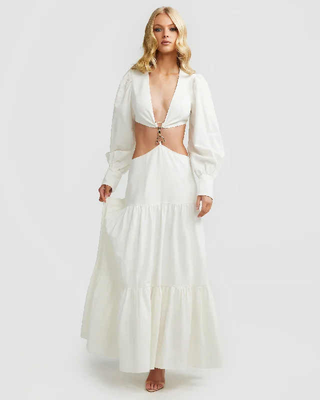 Amalfi Maxi Dress - White Cozy Maxi Dress with Slit