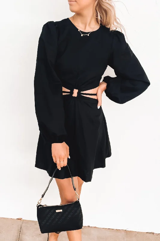 Archie Mini Dress Black Comfortable Zip-Up Mini Dress