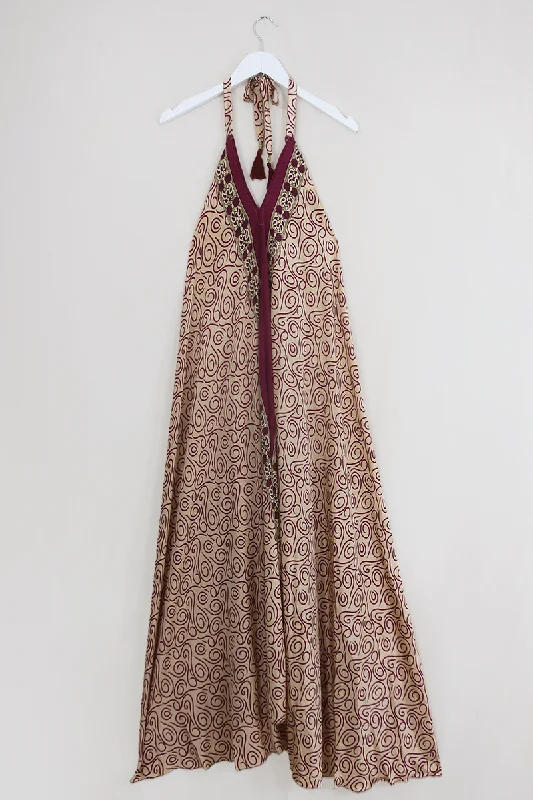 Athena Maxi Dress - Vintage Sari - Champagne Swirl - Free Size M/L Chic Sleeveless Maxi Dress Athena Maxi Dress - Vintage Sari - Champagne Swirl - Free Size M/L Chic Sleeveless Maxi Dress