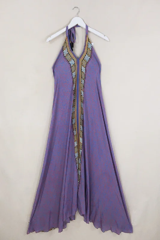 Athena Maxi Dress - Vintage Sari - Marbled Heather & Sun Abstract - Free Size M/L Trendy Button Front Maxi Dress Athena Maxi Dress - Vintage Sari - Marbled Heather & Sun Abstract - Free Size M/L Trendy Button Front Maxi Dress