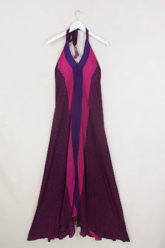Athena Maxi Dress - Vintage Sari - Deep Magenta Paisley - Free Size M/L Comfortable Plunging Neckline Maxi Dress Athena Maxi Dress - Vintage Sari - Deep Magenta Paisley - Free Size M/L Comfortable Plunging Neckline Maxi Dress