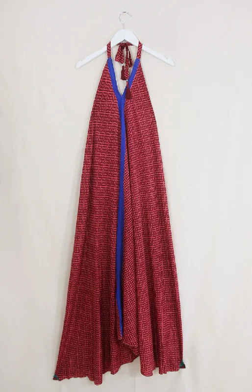 Athena Maxi Dress - Vintage Sari - Maroon Mosaic - Free Size M/L Trendy A-Line Maxi Dress Athena Maxi Dress - Vintage Sari - Maroon Mosaic - Free Size M/L Trendy A-Line Maxi Dress