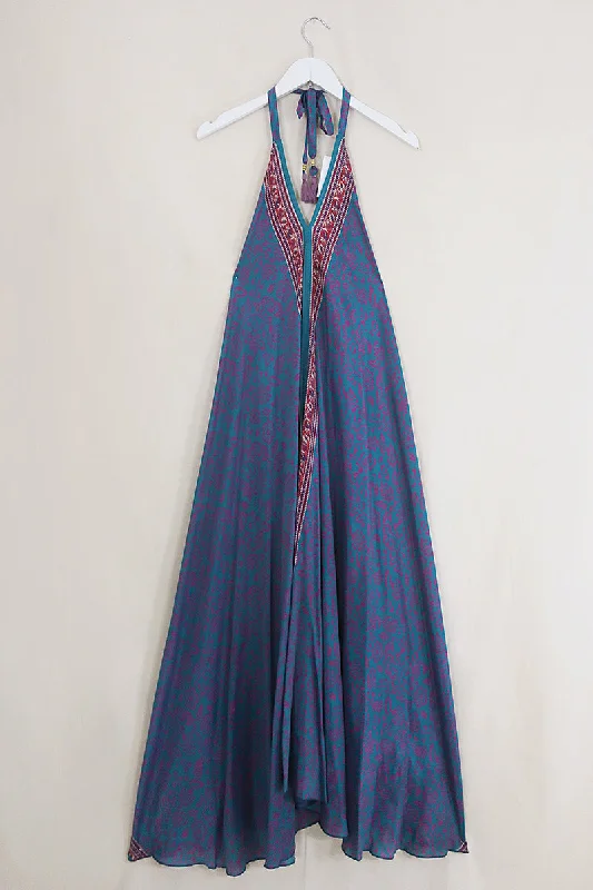 Athena Maxi Dress - Vintage Sari - Teal Falling Flowers - Free Size M/L Stylish Off-Shoulder Maxi Dress Athena Maxi Dress - Vintage Sari - Teal Falling Flowers - Free Size M/L Stylish Off-Shoulder Maxi Dress