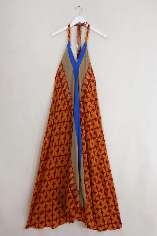 Athena Maxi Dress - Vintage Sari - Jewel Tone Kaleidoscope - Free Size S/M Elegant Maxi Dress with Pockets Athena Maxi Dress - Vintage Sari - Jewel Tone Kaleidoscope - Free Size S/M Elegant Maxi Dress with Pockets