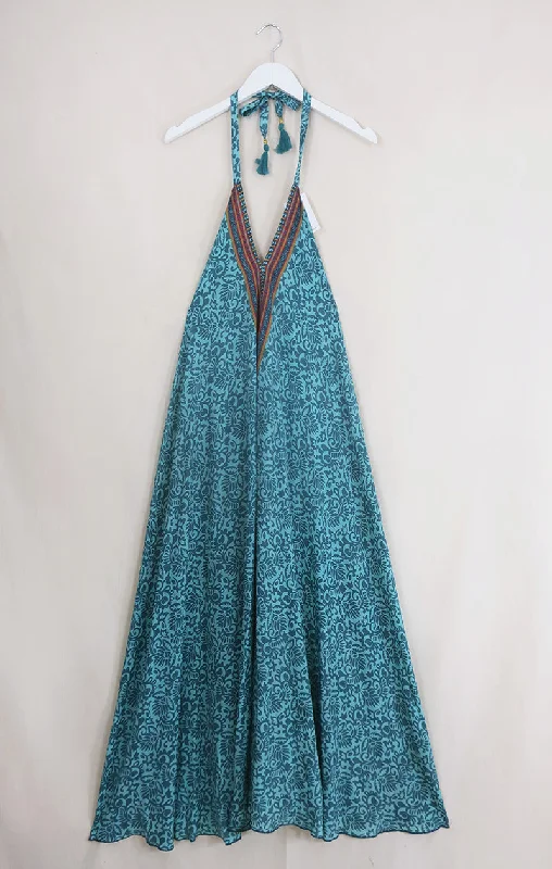Athena Maxi Dress - Vintage Sari - Stone Blue & Rust - Free Size S/M Fashionable Sheer Maxi Dress Athena Maxi Dress - Vintage Sari - Stone Blue & Rust - Free Size S/M Fashionable Sheer Maxi Dress