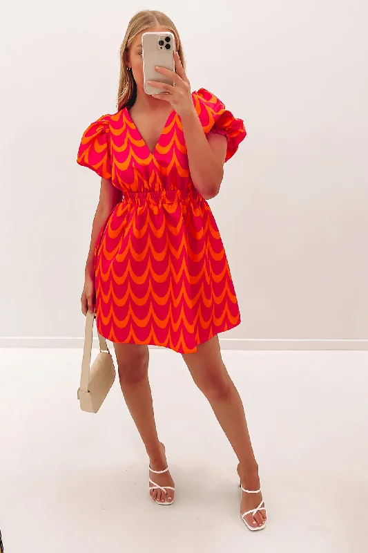 Athena Mini Dress Hot Pink Orange Trendy Camisole Mini Dress
