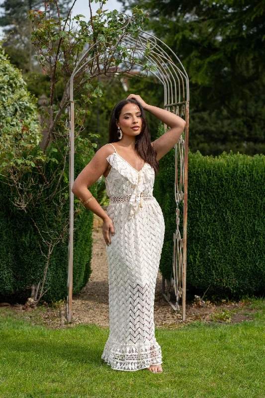 Beige Boho Frill Front Maxi Dress Comfortable Cotton Maxi Dress