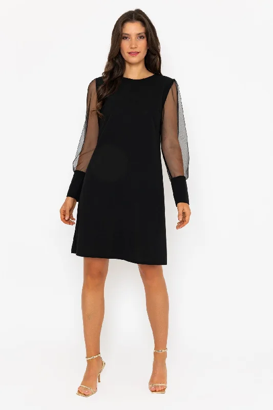 Black Mesh Long Sleeve Sofia Mini Dress Trendy Tulle Mini Dress