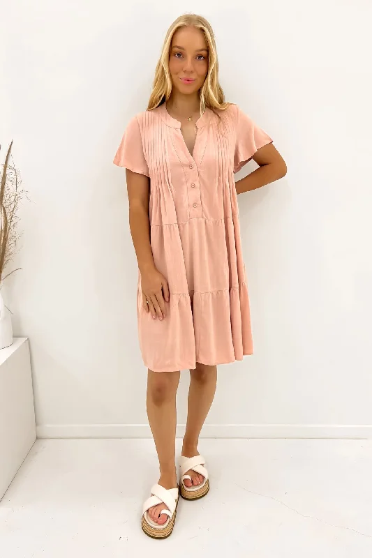 Blaire Mini Dress Blush Stylish Puff Sleeve Mini Dress