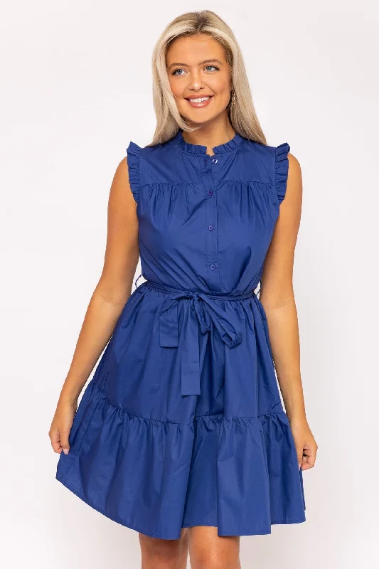 Blue Poplin Mini Dress Classic Floral Mini Dress