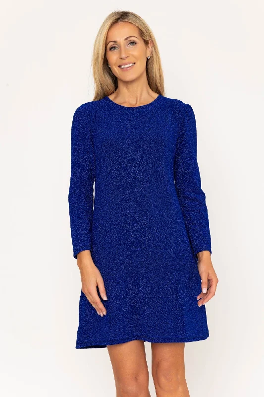 Blue Sparkle Long Sleeve Mini Dress Cozy Wraparound Mini Dress