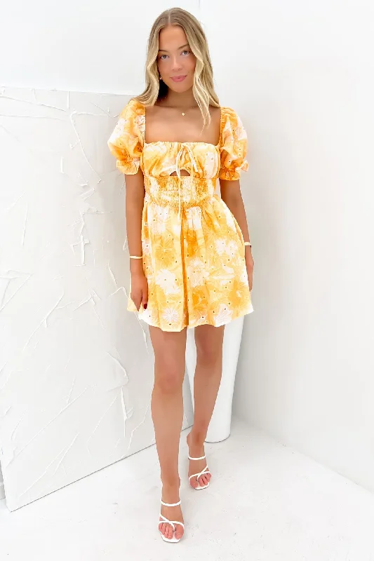 Brandon Mini Dress Yellow Comfortable Boho Mini Dress
