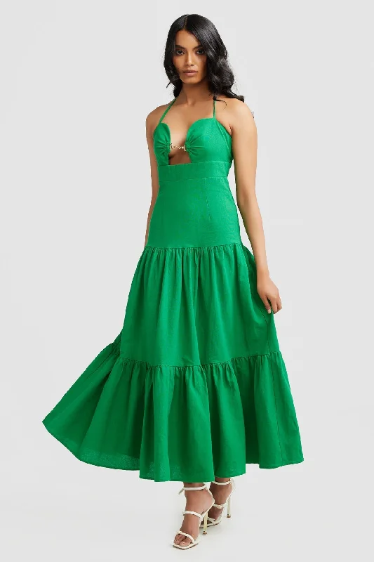 Capri Maxi Dress - Emerald Trendy Ruffled Maxi Dress