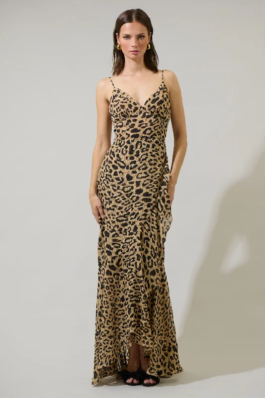 Clare Leopard Doris Ruffle Maxi Dress Classic Tulle Maxi Dress