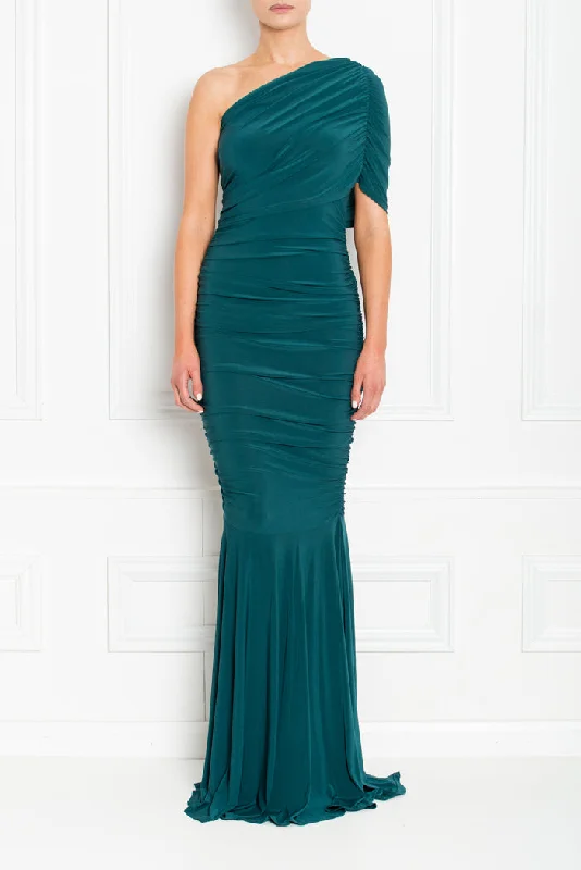 ALICE FOREST GREEN ONE SHOULDERED FISHTAIL BRIDESMAIDS MAXI DRESS Stylish Off-Shoulder Maxi Dress ALICE FOREST GREEN ONE SHOULDERED FISHTAIL BRIDESMAIDS MAXI DRESS Stylish Off-Shoulder Maxi Dress