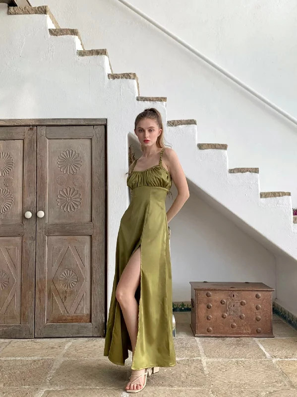 Bernadette maxi dress (OLIVE GREEN) Fashionable Open-Back Maxi Dress