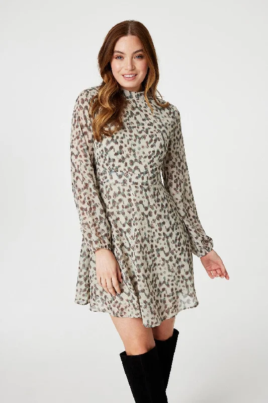 Animal Print High Neck Mini Dress Chic Halter Mini Dress