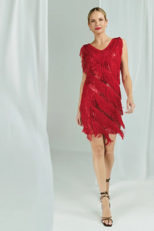 Sequin Tassel Fringed Mini Dress Chic Puff Sleeve Mini Dress