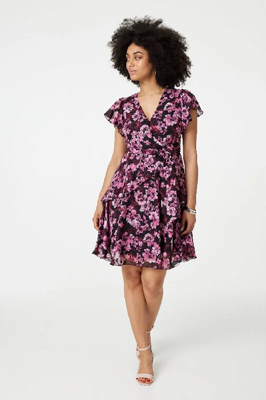 Floral Tie-Waist Ruffled Mini Dress Fashionable Summer Mini Dress