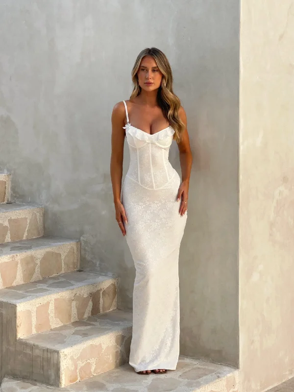 DYLAN MAXI DRESS WHITE Trendy Off-Shoulder Ruffle Maxi Dress