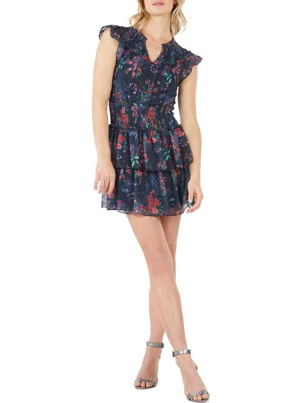 Ela Womens Floral Sheer Mini Dress Chic Bohemian Mini Dress