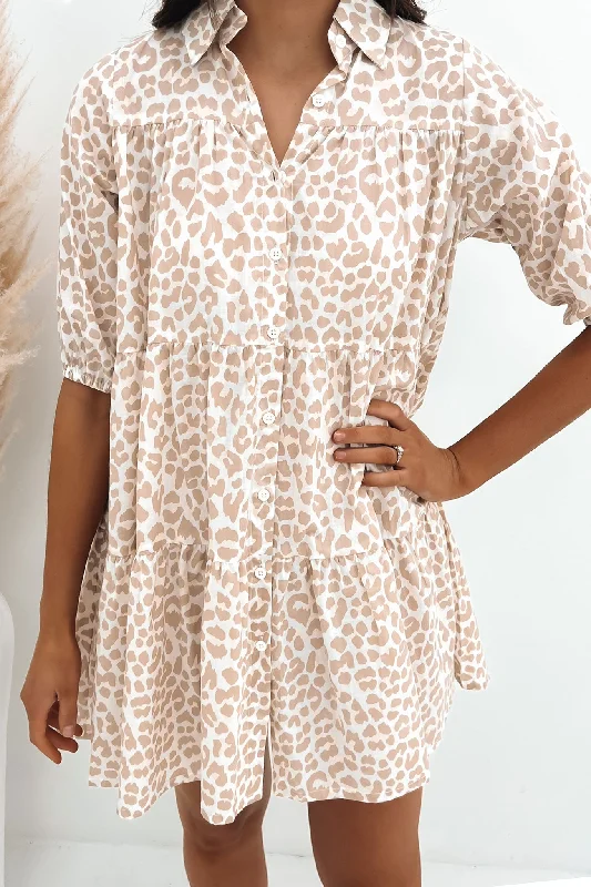 Ellery Mini Dress Nude Leopard Chic Puff Sleeve Mini Dress