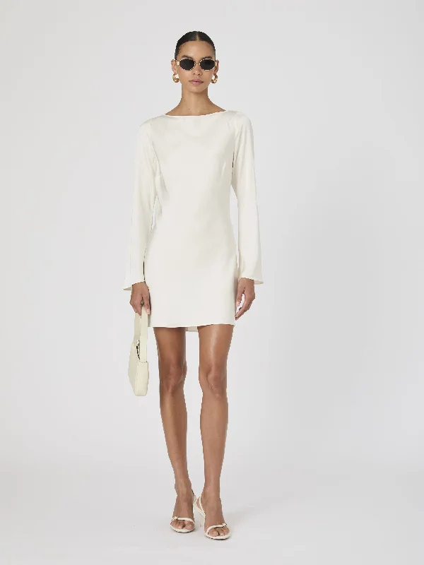 Ennis Satin Longsleeve Mini Dress Casual V-Neck Mini Dress