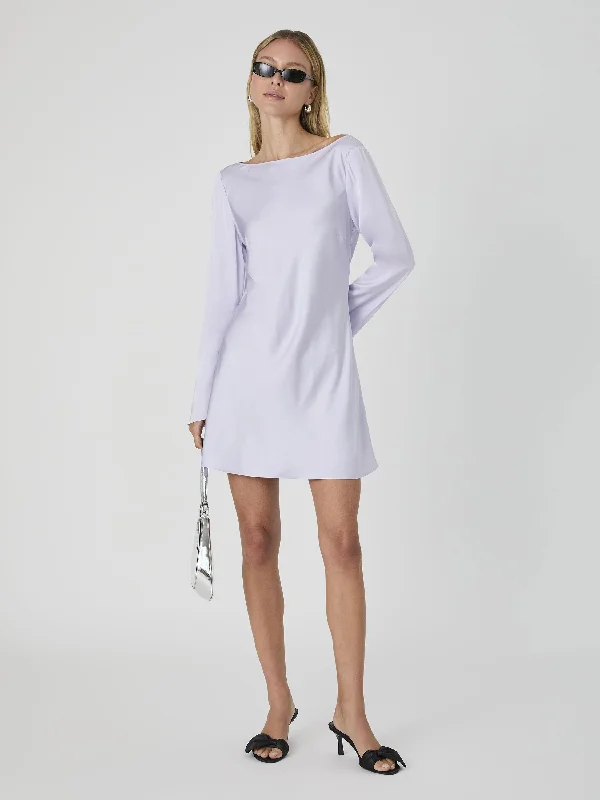 Ennis Satin Longsleeve Mini Dress Lavender Casual High-Waist Mini Dress