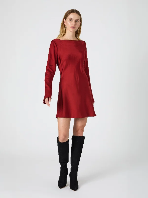 Ennis Satin Longsleeve Mini Dress Elegant Lace-Up Mini Dress
