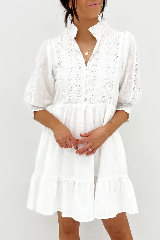 Frannie Mini Dress White Elegant Velvet Mini Dress